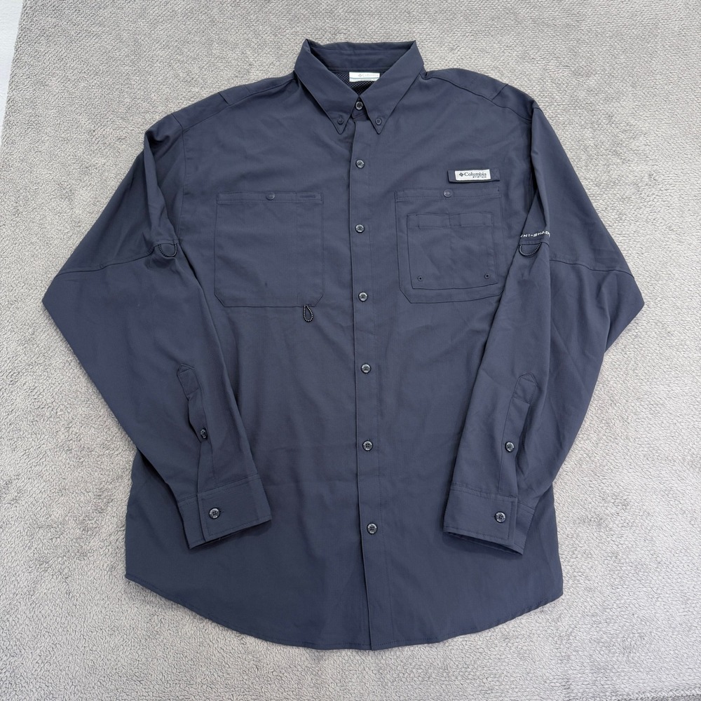 Columbia PFG Fishing Shirt Mens XL Gray Long Sleeve Omni-Shade Button Down